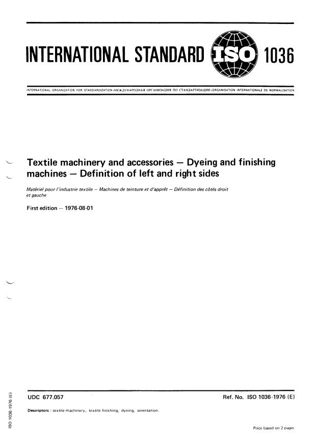 ISO 1036:1976 - Textile machinery and accessories -- Dyeing and finishing machines -- Definition of left and right sides