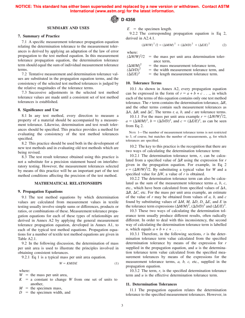 ASTM D4356-84(1996) - Standard Practice for Establishing Consistent Test Method Tolerances