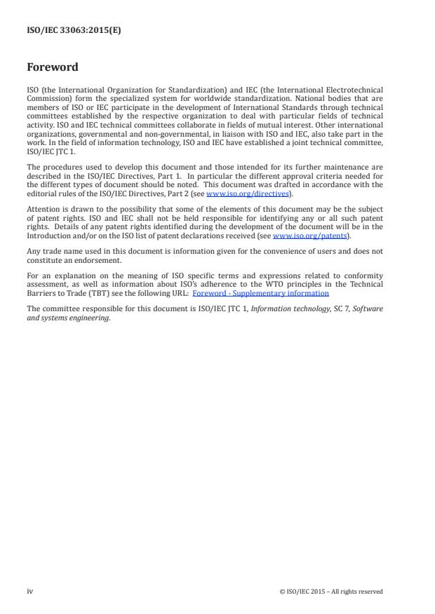 ISO/IEC 33063:2015 ISO/IEC 33063:2015 - Information technology — Process assessment — Process assessment model for software testing
Released:7/28/2015 - Page 4 preview