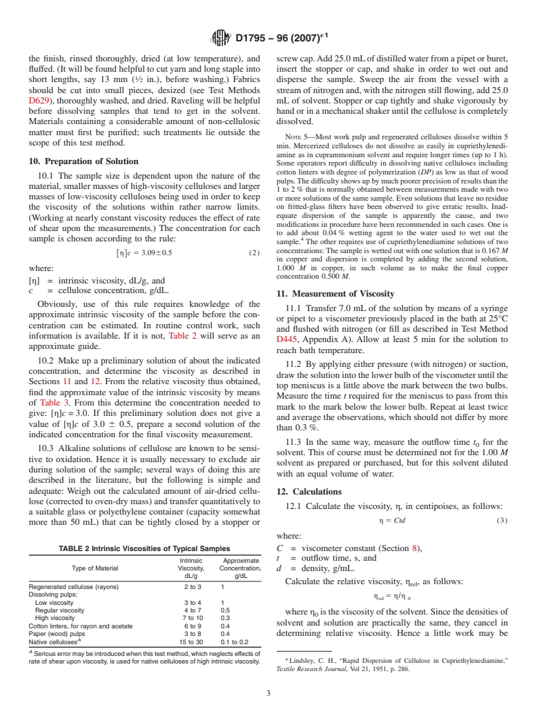 ASTM D1795-96(2007)e1 - Standard Test Method for Intrinsic Viscosity of Cellulose