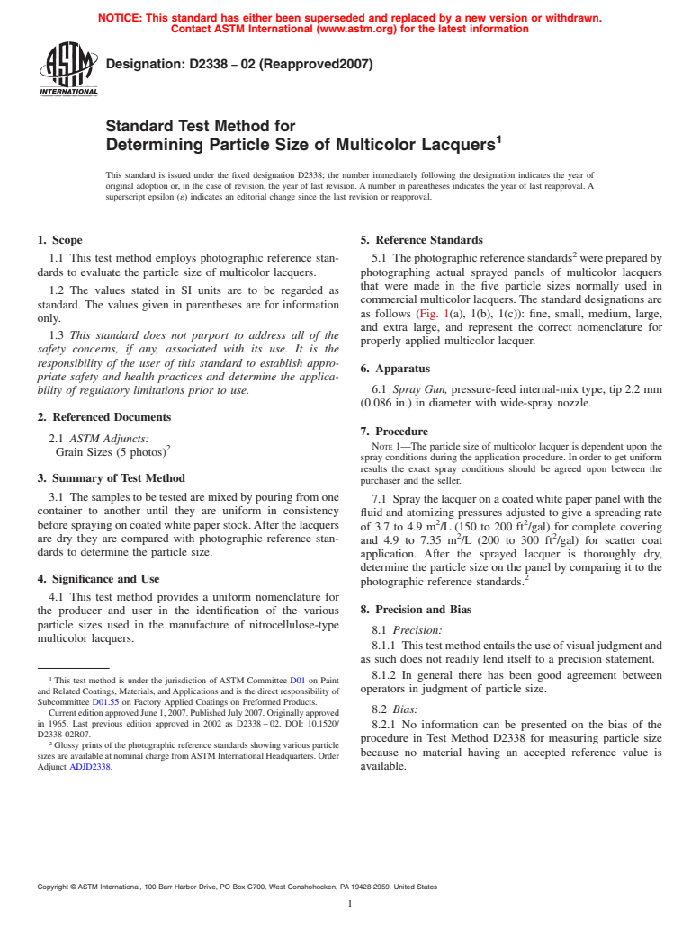 ASTM D2338-02(2007) - Standard Test Method for Determining Particle Size of Multicolor Lacquers