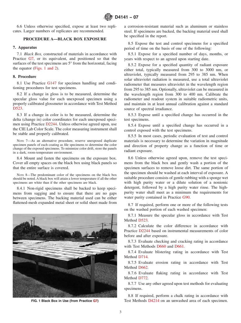 ASTM D4141-07 - Standard Practice for Conducting Black Box and Solar Concentrating Exposures of Coatings