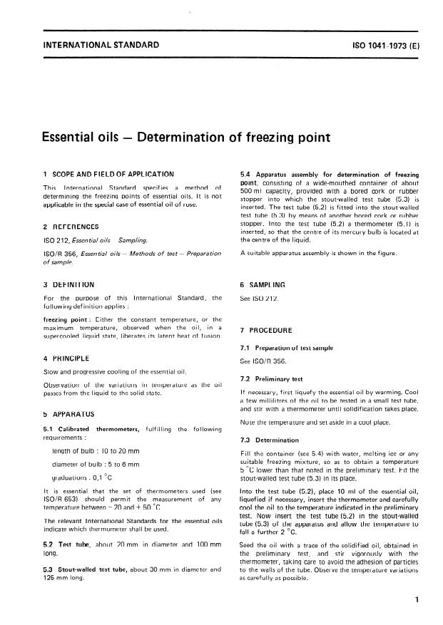 ISO 1041:1973 - Essential oils -- Determination of freezing point