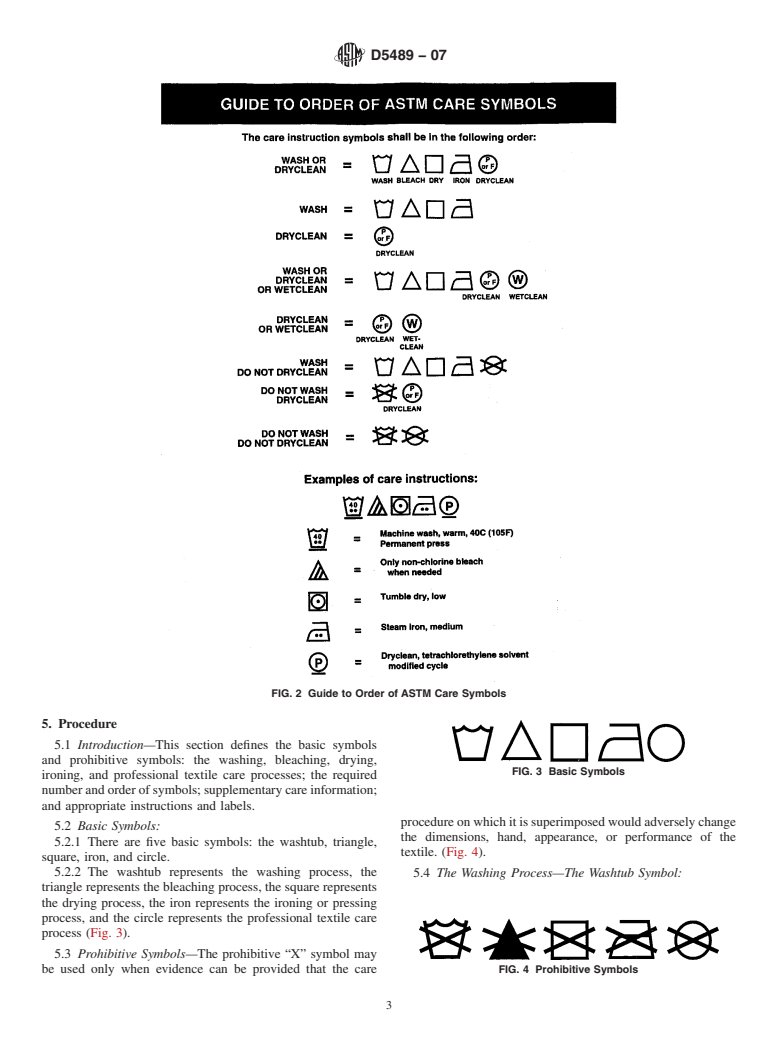 ASTM D5489-07 - Standard Guide for Care Symbols for Care Instructions on Textile Products