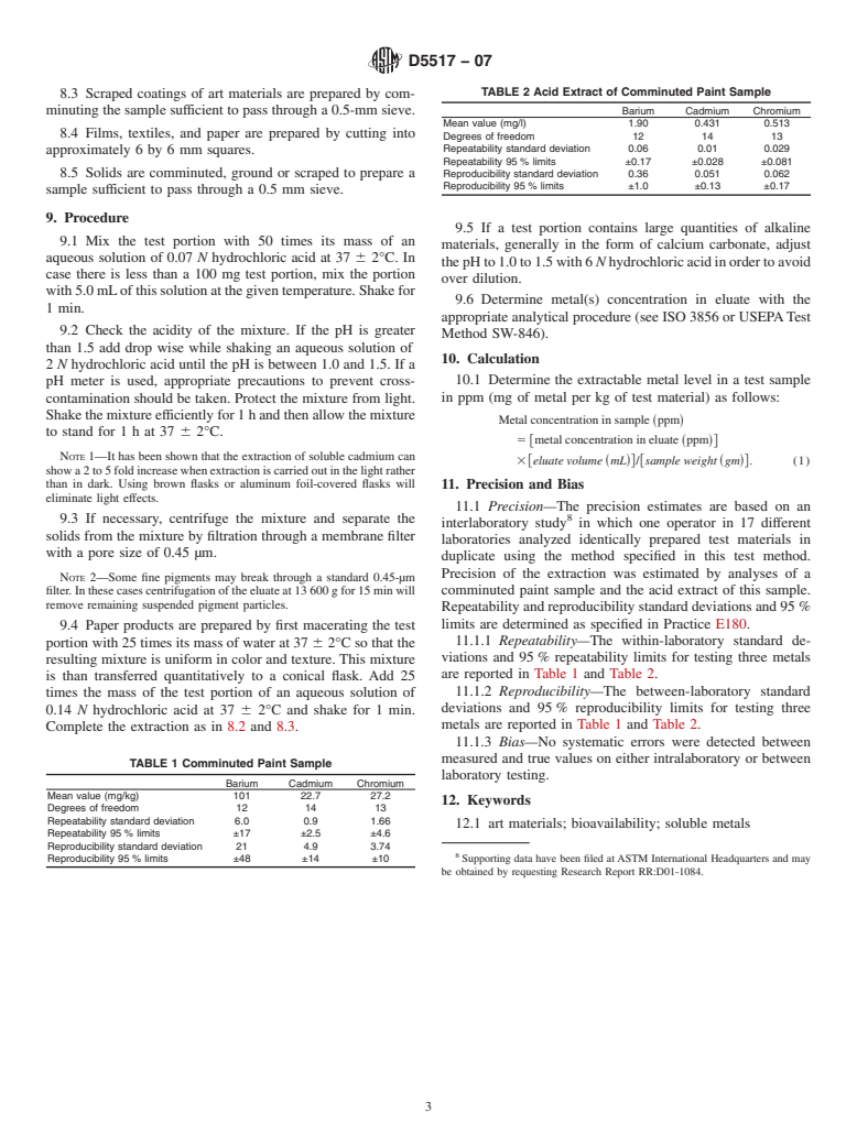 ASTM D5517-07 - Standard Test Method for Determining Extractability of Metals from Art Materials