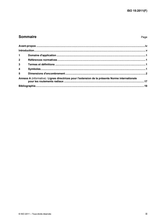 ISO 15:2011 - Roulements -- Roulements radiaux -- Dimensions d'encombrement, plan général