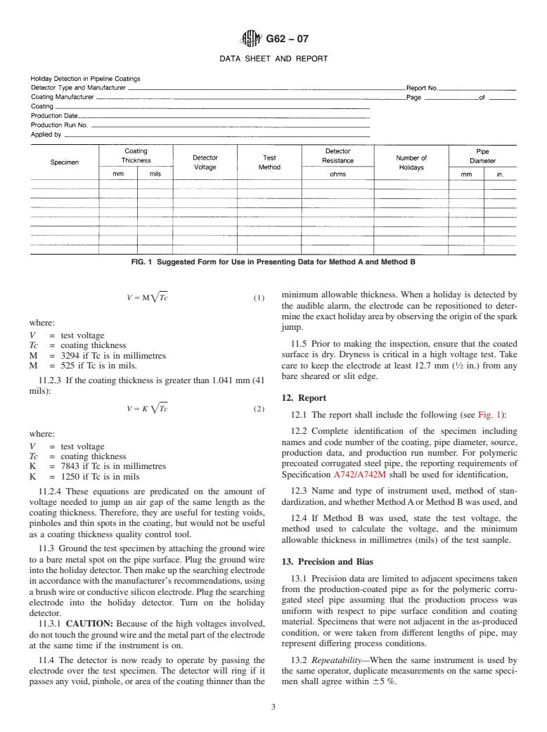 ASTM G62-07 - Standard Test Methods for Holiday Detection in Pipeline Coatings