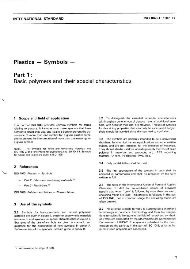 ISO 1043-1:1987 - Plastics -- Symbols