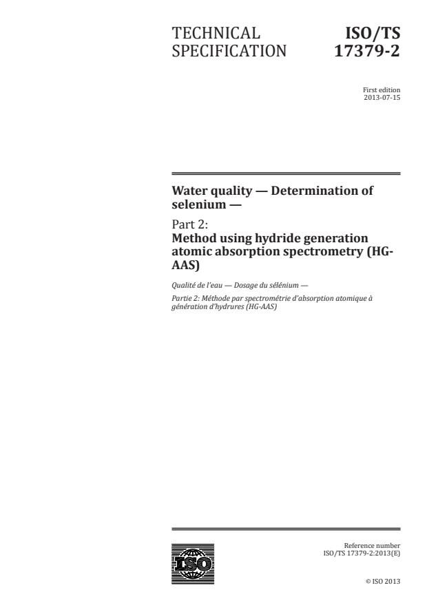 ISO/TS 17379-2:2013 - Water quality -- Determination of selenium