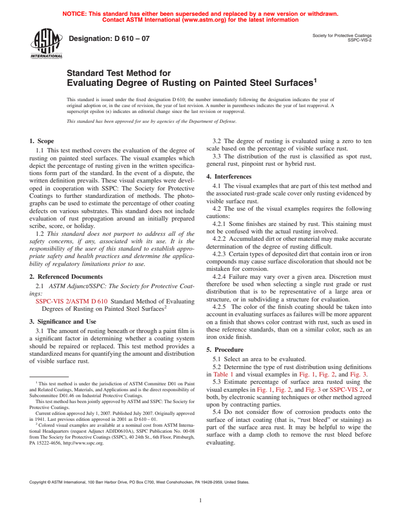 ASTM D610-07 - Standard Test Method for Evaluating Degree of Rusting on Painted Steel Surfaces