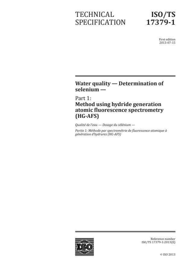 ISO/TS 17379-1:2013 - Water quality -- Determination of selenium