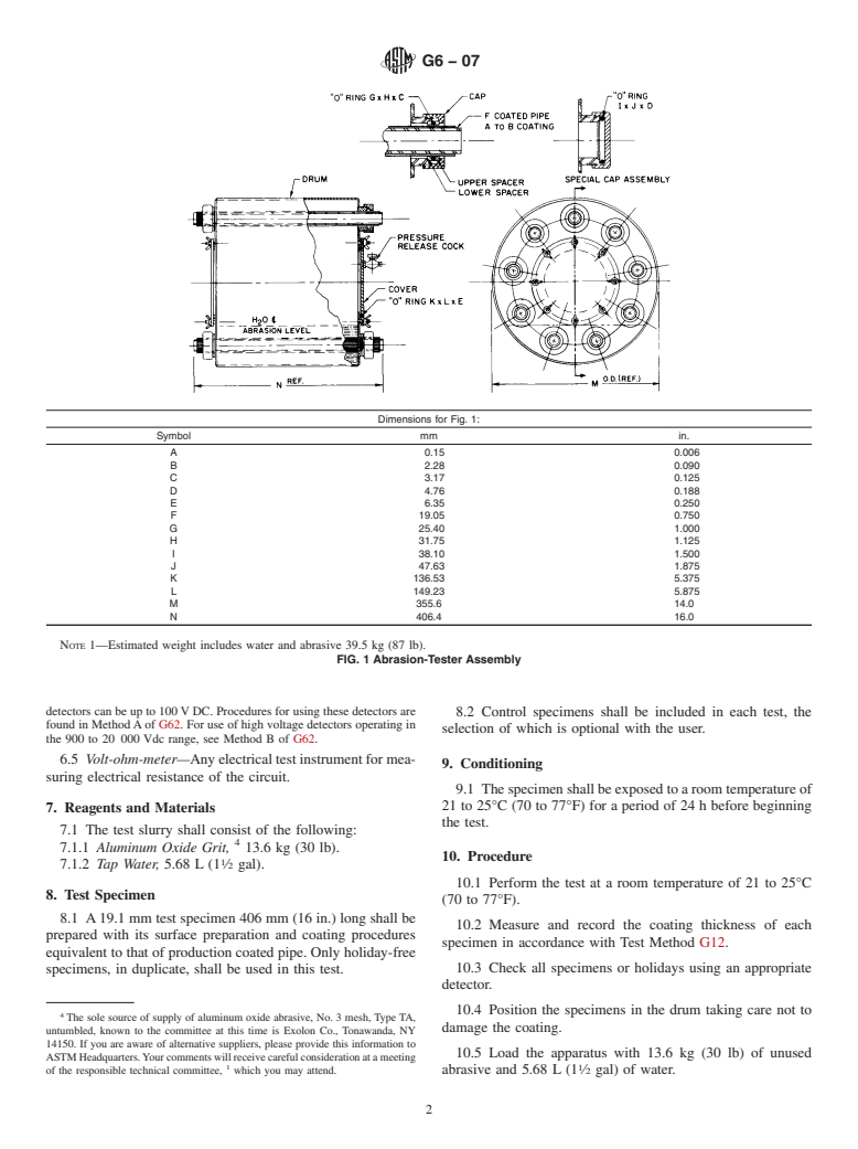 ASTM G6-07 - Standard Test Method for Abrasion Resistance of Pipeline Coatings