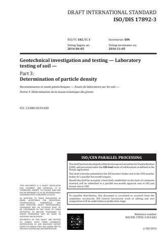 ISO 17892-3:2015 - Geotechnical investigation and testing -- Laboratory testing of soil