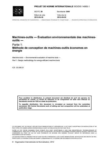 ISO 14955-1:2014 - Machines-outils -- Évaluation environnementale des machines-outils