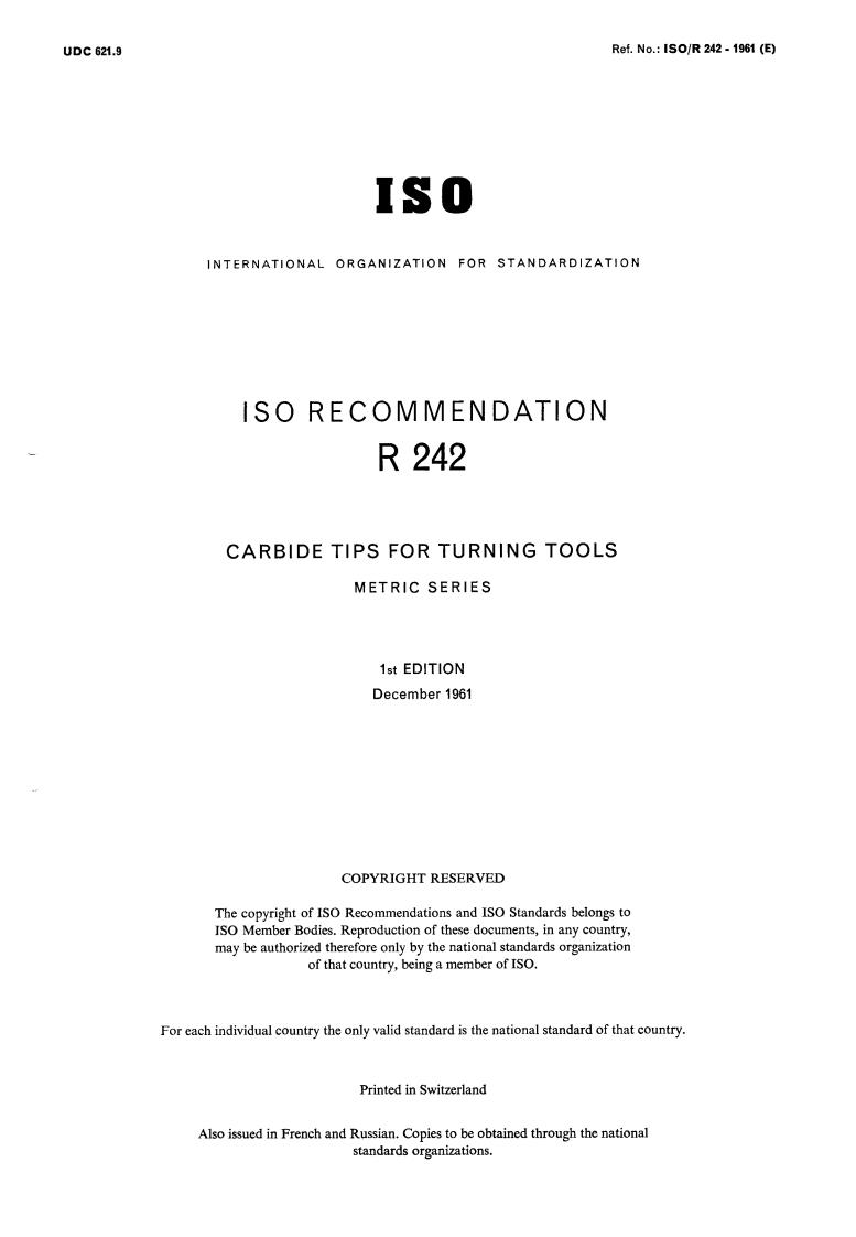 ISO/R 242:1961 - Title missing - Legacy paper document
Released:1/1/1961
