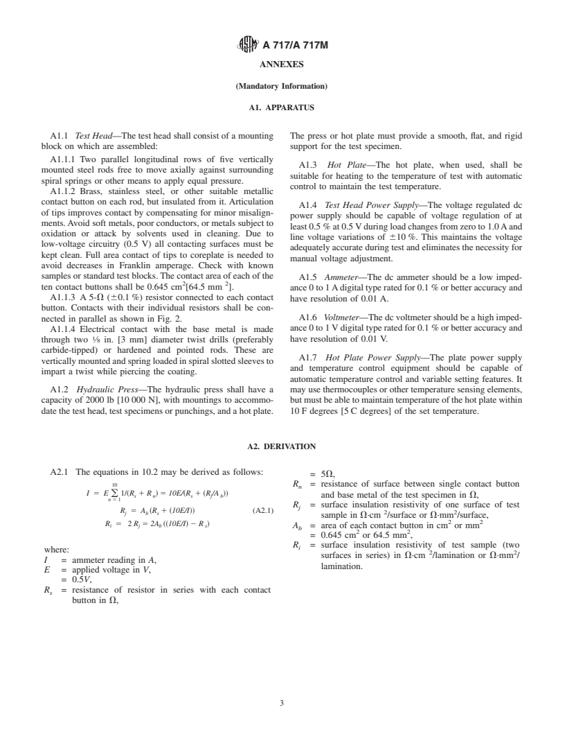 ASTM A717/A717M-01 - Standard Test Method for Surface Insulation Resistivity of Single-Strip Specimens