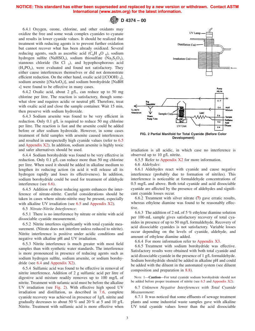 ASTM D4374-00 - Standard Test Methods for Cyanides in Water--Automated Methods for Total Cyanide, Acid dissociable Cyanide, and Thiocyanate