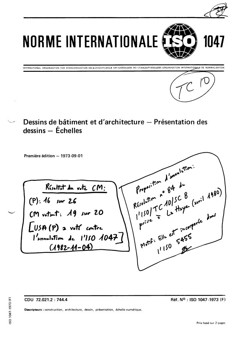 ISO 1047:1973 - Withdrawal Of ISO 1047-1973