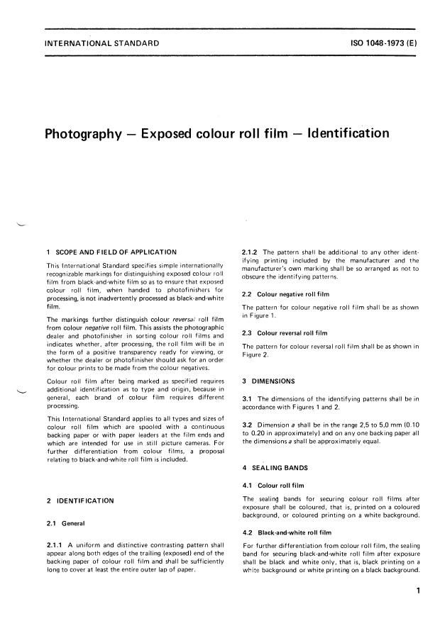 ISO 1048:1973 - Photography -- Exposed colour roll film -- Identification
