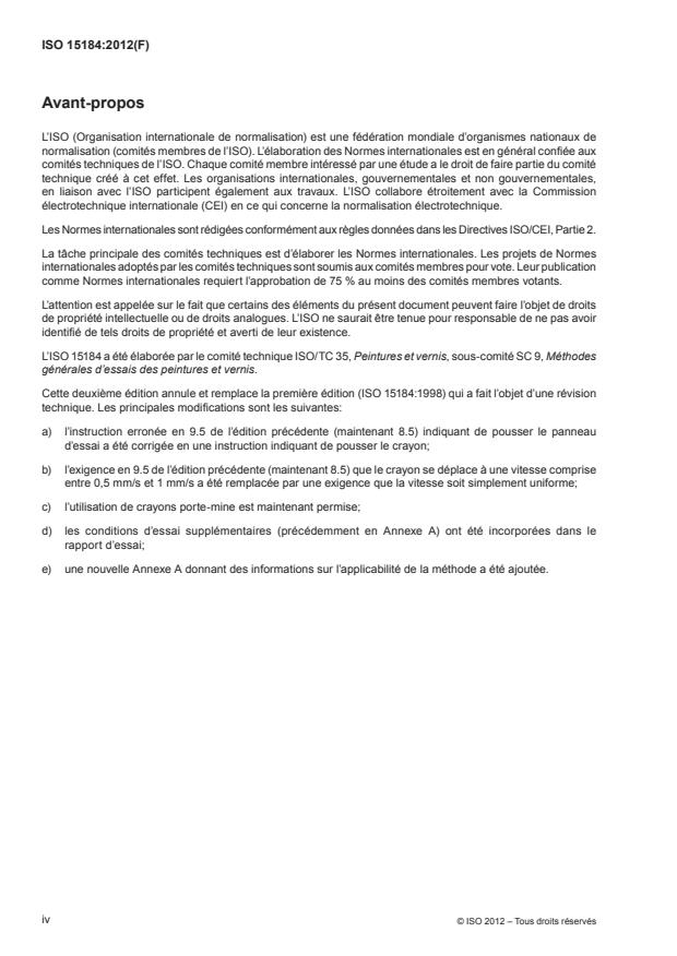 ISO 15184:2012 ISO 15184:2012 - Peintures et vernis -- Détermination de la dureté du feuil par l'essai de dureté crayon - Page 4 preview