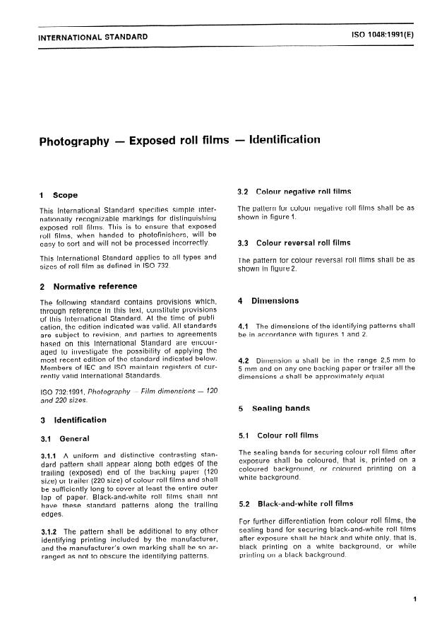 ISO 1048:1991 - Photography -- Exposed roll films -- Identification