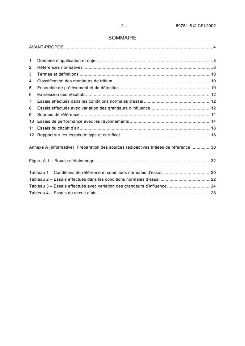 IEC 60761-5:2002 IEC 60761-5:2002 - Equipment for continuous monitoring of radioactivity in gaseous effluents - Part 5: Specific requirements for tritium monitors - Page 4 preview