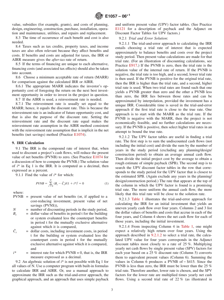 ASTM E1057-06e1 - Standard Practice for Measuring Internal Rate of Return and Adjusted Internal Rate of Return for Investments in Buildings and Building Systems