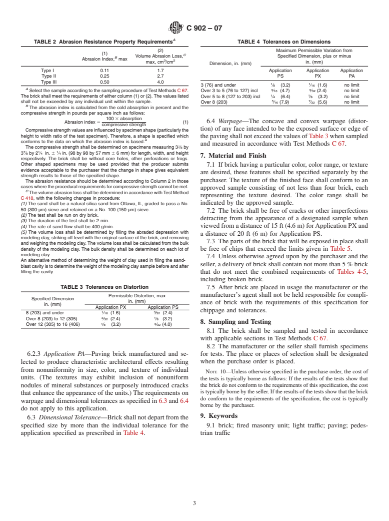 ASTM C902-07 - Standard Specification for Pedestrian and Light Traffic Paving Brick