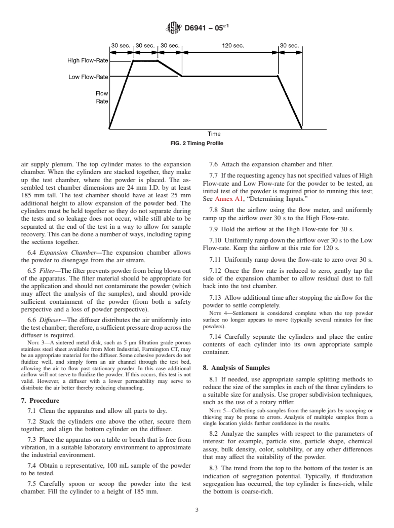 ASTM D6941-05e1 - Standard Practice for Measuring Fluidization Segregation Tendencies of Powders