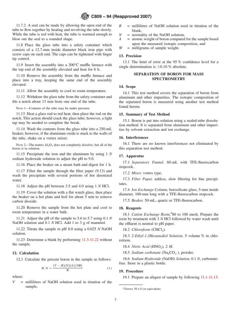 ASTM C809-94(2007) - Standard Test Methods for Chemical, Mass Spectrometric, and Spectrochemical Analysis of Nuclear-Grade Aluminum Oxide and Aluminum<br> Oxide-Boron Carbide Composite Pellets