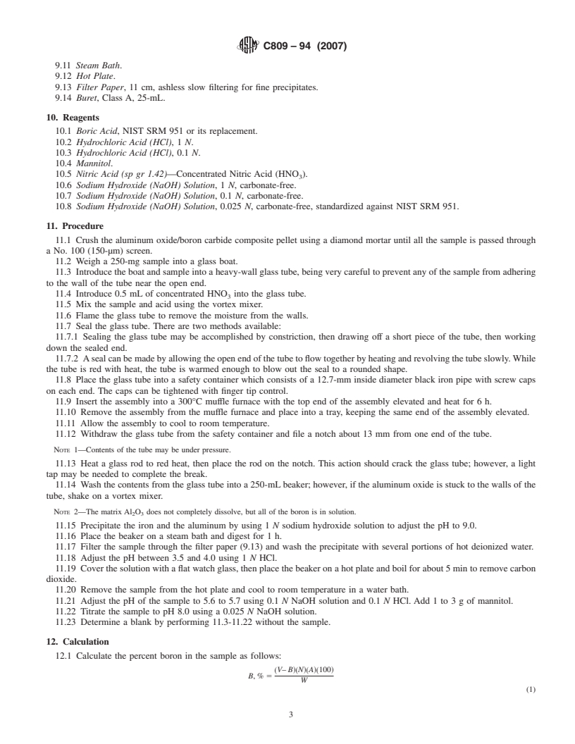 REDLINE ASTM C809-94(2007) - Standard Test Methods for Chemical, Mass Spectrometric, and Spectrochemical Analysis of Nuclear-Grade Aluminum Oxide and Aluminum<br> Oxide-Boron Carbide Composite Pellets