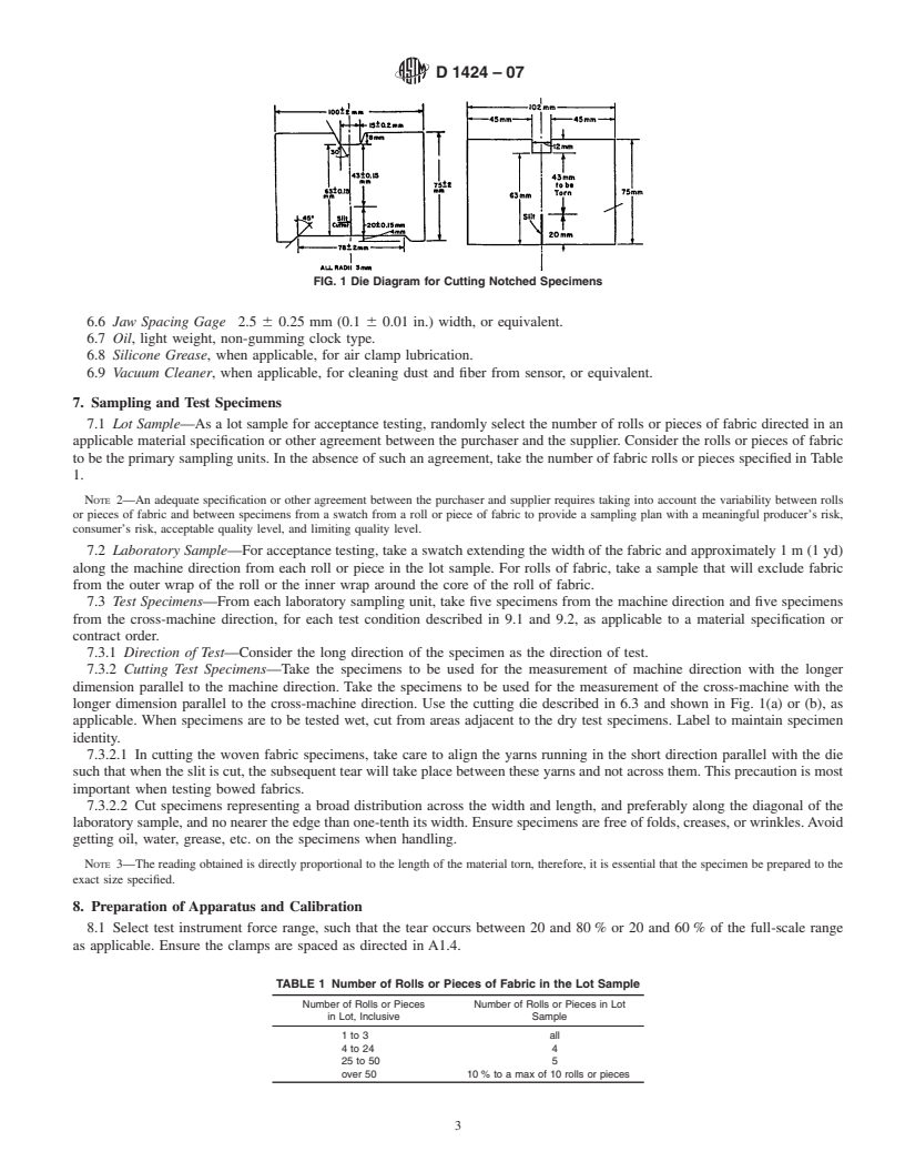 REDLINE ASTM D1424-07 - Standard Test Method for Tearing Strength of Fabrics by Falling-Pendulum Type (Elmendorf) Apparatus