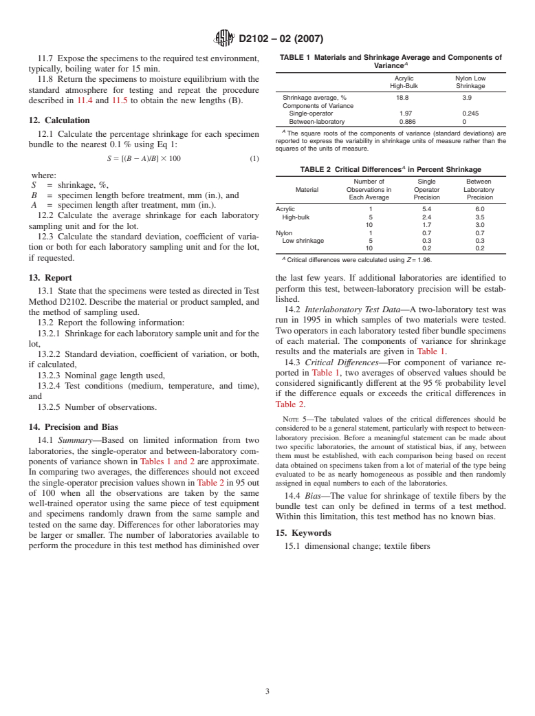 ASTM D2102-02(2007) - Standard Test Method for Shrinkage of Textile Fibers (Bundle Test)