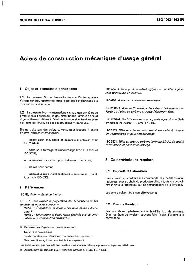 ISO 1052:1982 - Aciers de construction mécanique d'usage général