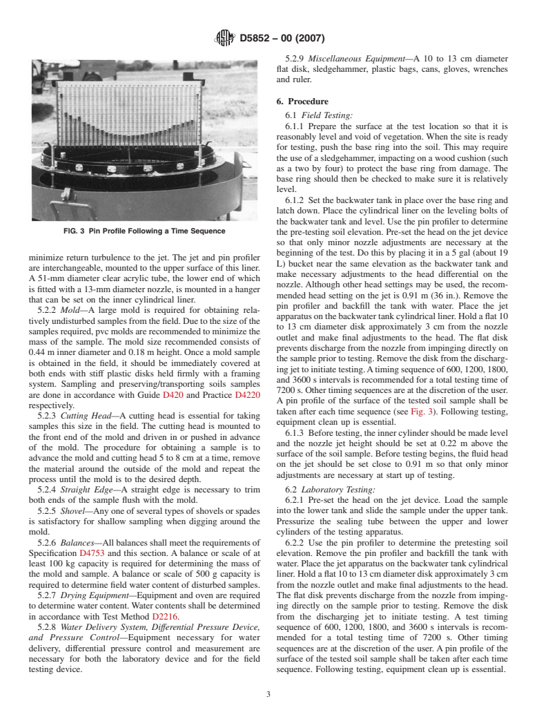 ASTM D5852-00(2007) - Standard Test Method for Erodibility Determination of Soil in the Field or in the Laboratory by the Jet Index Method