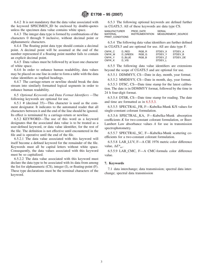 ASTM E1708-95(2007) - Standard Practice for Electronic Interchange of Color and Appearance Data