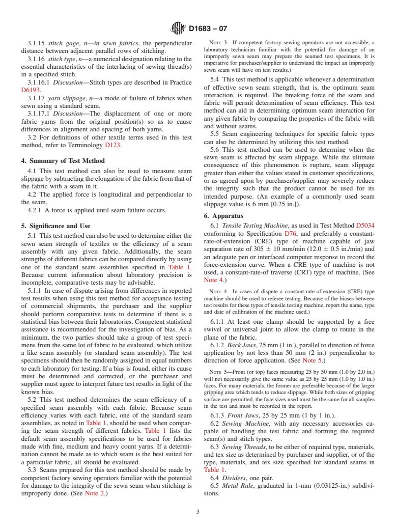 ASTM D1683-07 - Standard Test Method for Failure in Sewn Seams of Woven Apparel Fabrics