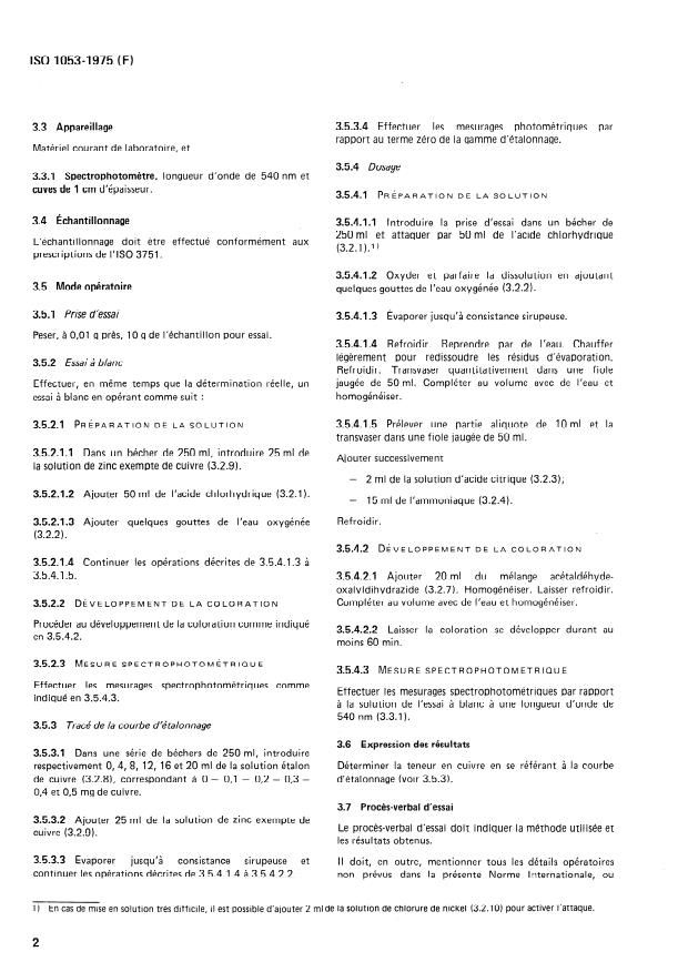 ISO 1053:1975 ISO 1053:1975 - Zinc -- Dosage du cuivre -- Méthode spectrophotométrique - Page 4 preview