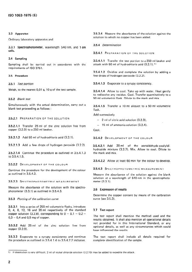 ISO 1053:1975 ISO 1053:1975 - Zinc -- Determination of copper content -- Spectrophotometric method - Page 4 preview