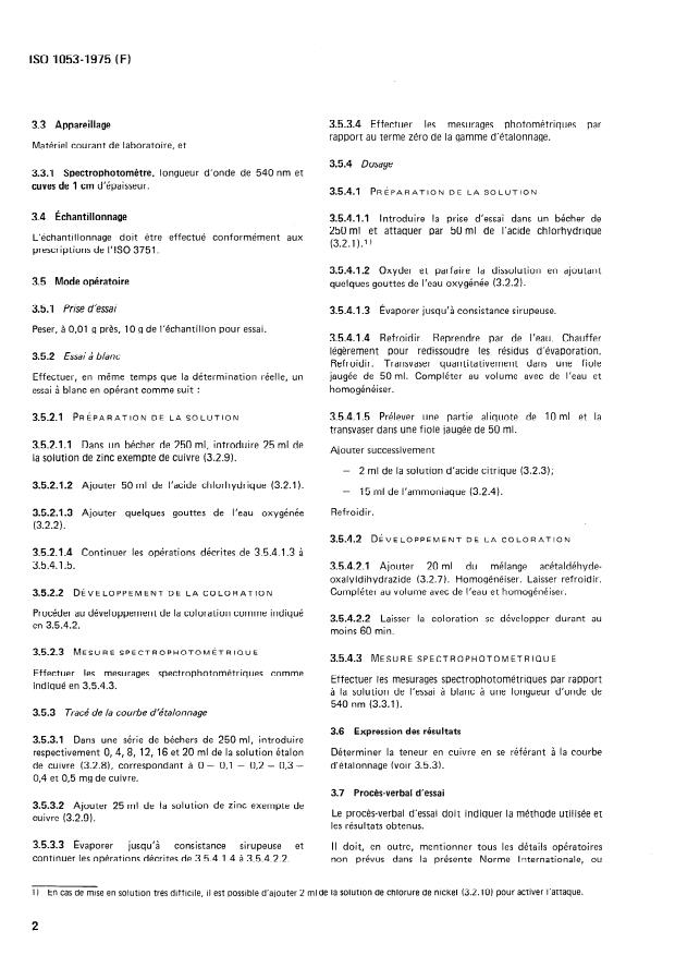 ISO 1053:1975 ISO 1053:1975 - Zinc -- Dosage du cuivre -- Méthode spectrophotométrique - Page 4 preview
