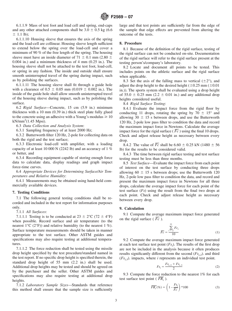 ASTM F2569-07 - Standard Test Method for Evaluating the Force Reduction Properties of Surfaces for Athletic Use