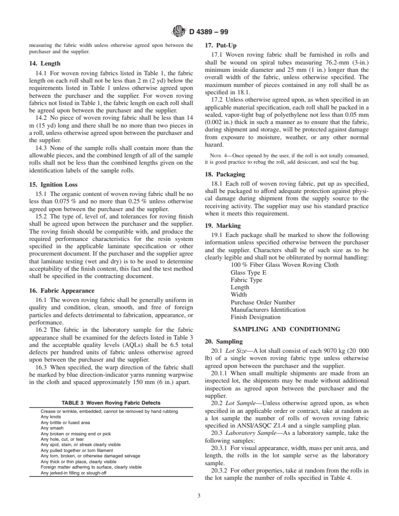 ASTM D4389-99 - Standard Specification for Finished Glass Fabrics Woven From Rovings