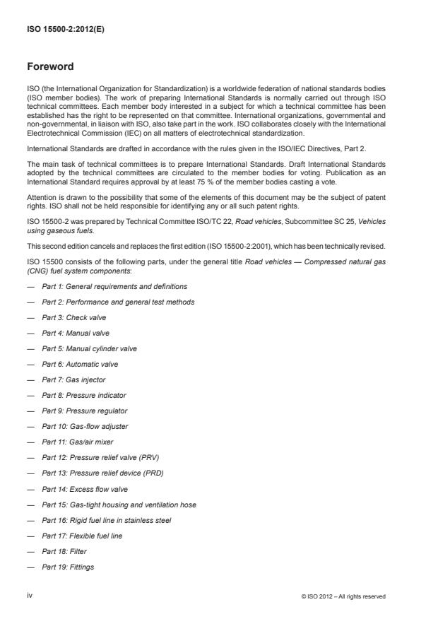 ISO 15500-2:2012 ISO 15500-2:2012 - Road vehicles -- Compressed natural gas (CNG) fuel system components - Page 4 preview