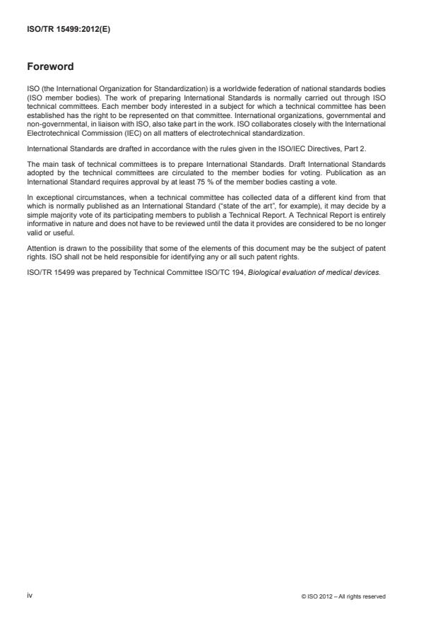 ISO/TR 15499:2012 ISO/TR 15499:2012 - Biological evaluation of medical devices -- Guidance on the conduct of biological evaluation within a risk management process - Page 4 preview