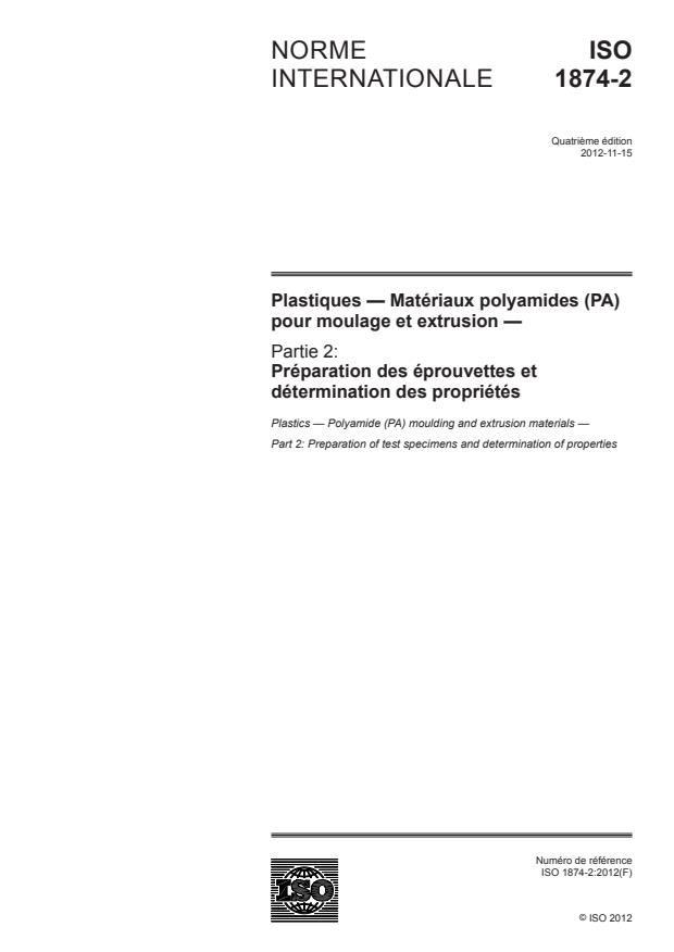 ISO 1874-2:2012 - Plastiques -- Matériaux polyamides (PA) pour moulage et extrusion