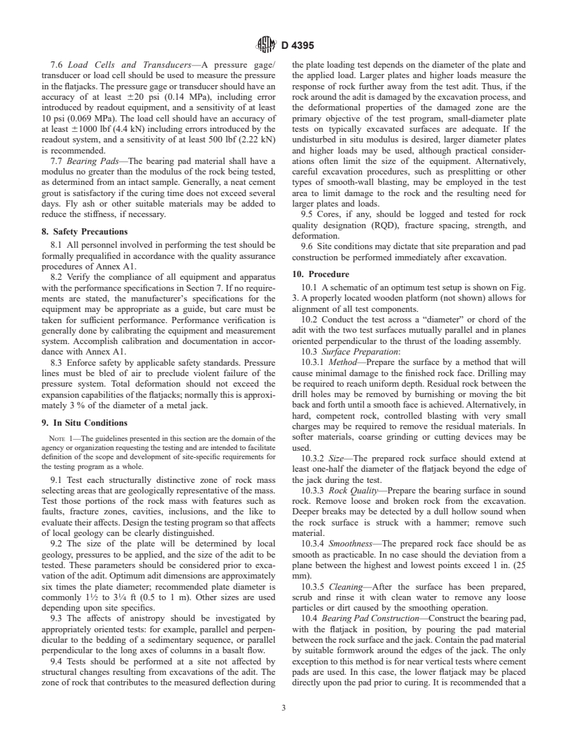 ASTM D4395-84(1998) - Standard Test Method for Determining the In Situ Modulus of Deformation of Rock Mass Using the Flexible Plate Loading Method