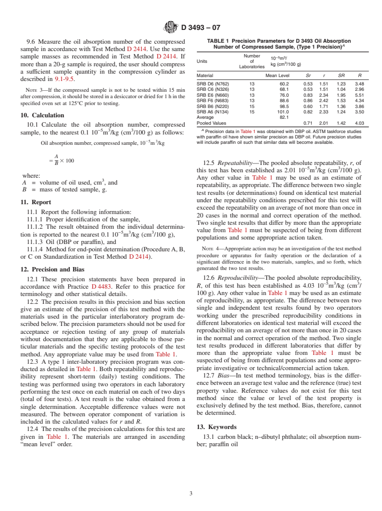 ASTM D3493-07 - Standard Test Method for Carbon Black-Oil Absorption Number of Compressed Sample (COAN)