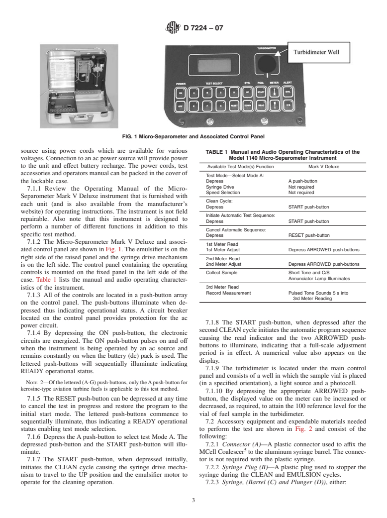 ASTM D7224-07 - Standard Test Method for Determining Water Separation Characteristics of Kerosine-Type Aviation Turbine Fuels Containing Additives by Portable Separometer