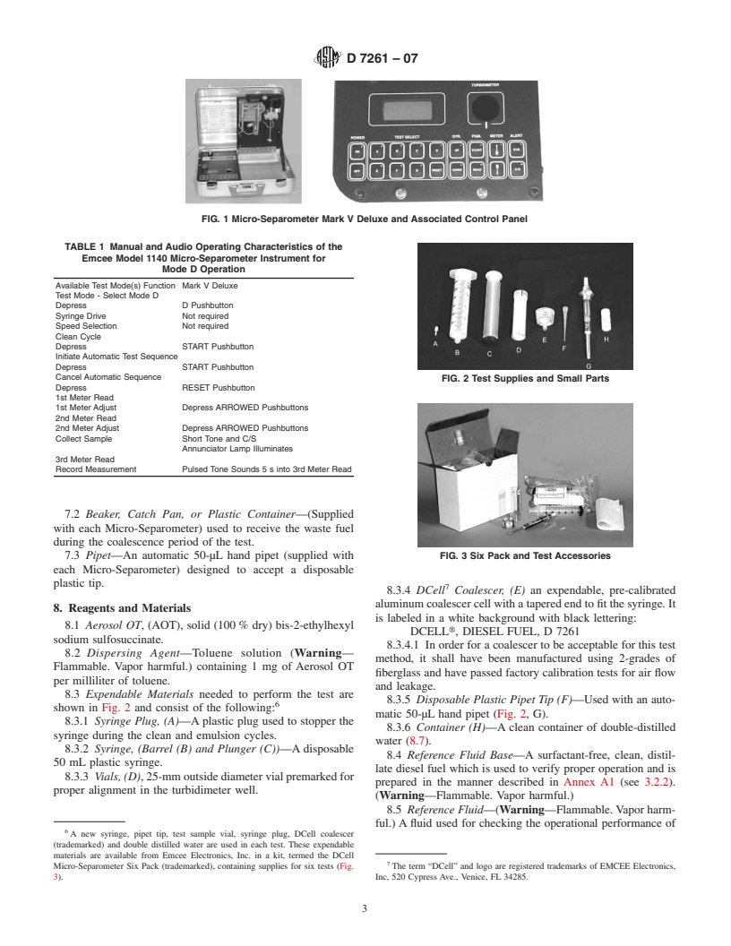 ASTM D7261-07 - Standard Test Method for Determining Water Separation Characteristics of Diesel Fuels by Portable Separometer