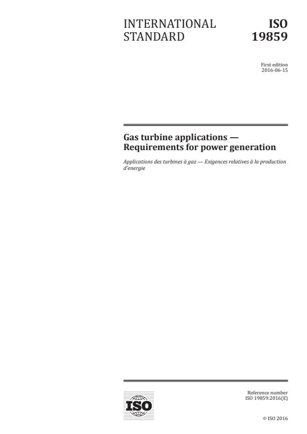 ISO 19859:2016 - Gas turbine applications -- Requirements for power generation